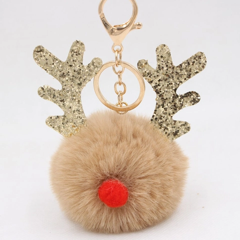 Weihnachten Rentier Kunstpelz Pompon Schlüsselanhänger Glitzer Geweih Rote Nase Elch Tasche Anhänger Festival Geschenk