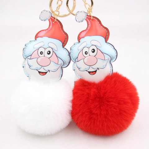 Portachiavi con Palla di Peluche Babbo Natale Pelliccia Sintetica Natale Ciondolo Borsa Morbido Pom Pom Accessorio per Donna Bambini