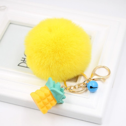 Süßer Bommel Ananas Schlüsselanhänger Kunstfell Obst Anhänger Gold Legierung Schlüsselring Damen Tasche Charme Zubehör