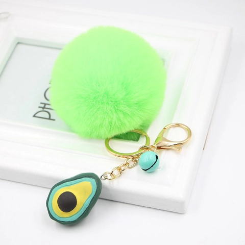 Cute Avocado Plush Pom Pom Keychain With Resin Fruit Pendant Small Bell Alloy Charm For Women Bag Accessory