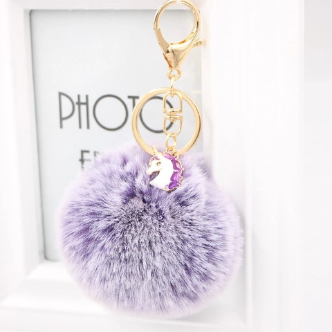 Cute Faux Fur Pom Pom Keychain Alloy Enamel Unicorn Pendant Soft Plush Bag Charm For Women Girls Accessory Decoration