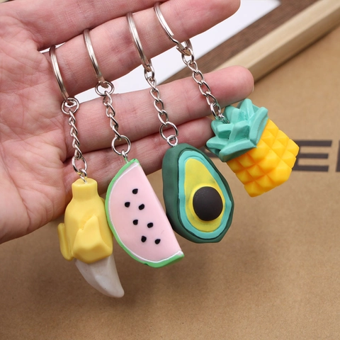 Kreative Frucht Schlüsselanhänger Harz Legierung Süße Wassermelone Avocado Ananas Banane Tasche Anhänger Student Geschenk