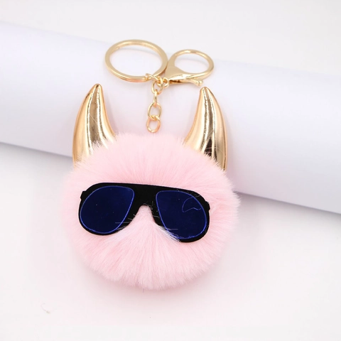 Kreativer Alien Teufel Bommel Schlüsselanhänger Kunstfell Goldene Hörner Sonnenbrille Taschenanhänger Für Damen Studenten Handtaschen Dekoration
