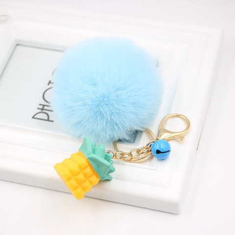 Süßer Bommel Ananas Schlüsselanhänger Kunstfell Obst Anhänger Gold Legierung Schlüsselring Damen Tasche Charme Zubehör