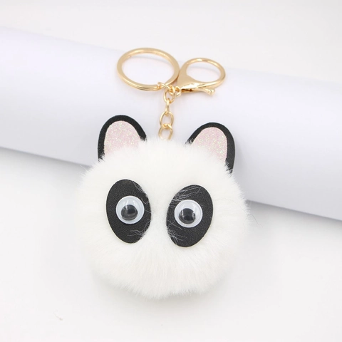 Llavero de Pompon de Piel Sintética de Panda Lindo Colgante de Bolso de Peluche Suave con Cierre de Mosquetón de Aleación para Mujeres Niñas Regalo