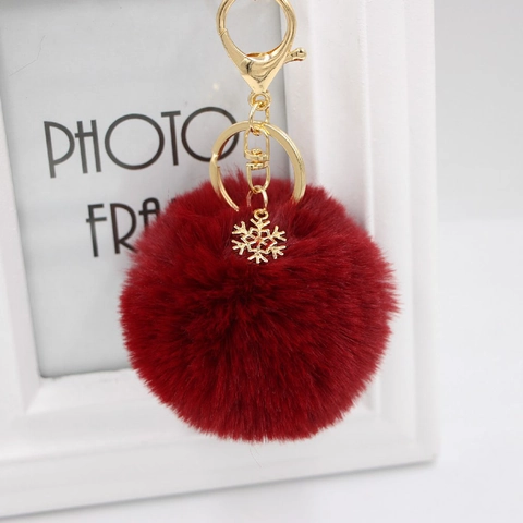 Sneeuwvlok Pluche Bal Sleutelhanger Goud Legering Sneeuwvlok Hanger Faux Bont Pom Pom Tas Hanger Kerstcadeau Voor Vrouwen