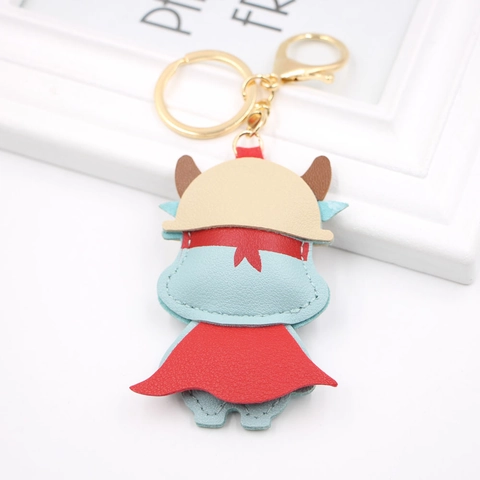 Lindo Llavero de Cuero PU Toro Superhéroe Dibujos Animados Colgante de Bolso Animal Anillo de Llave de Coche Niños