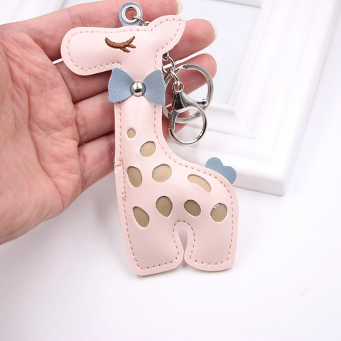 Simpatico Portachiavi Giraffa In Pelle PU Per Donna Ciondolo Borsa Animale Portachiavi Con Fiocco Motivo A Pois Ornamento Per Auto