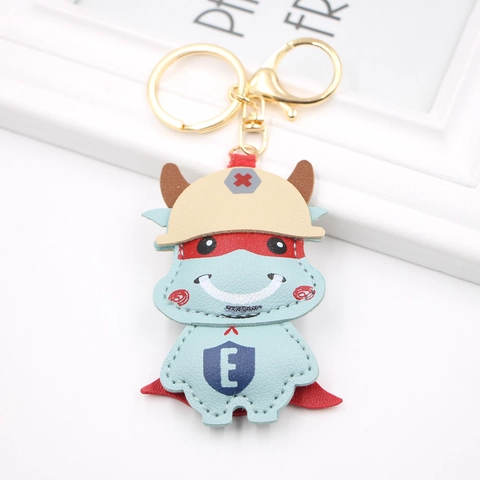 Lindo Llavero de Cuero PU Toro Superhéroe Dibujos Animados Colgante de Bolso Animal Anillo de Llave de Coche Niños