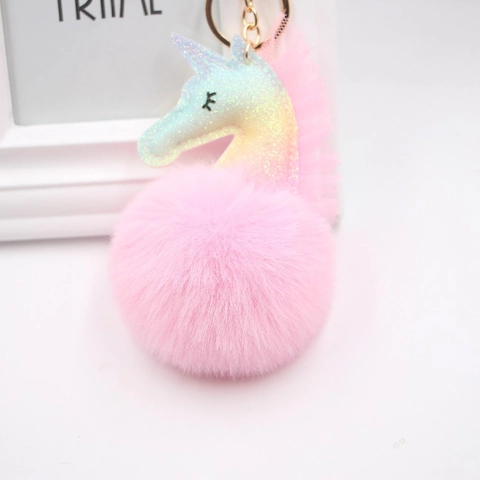 Süßes Einhorn Kunstpelz Bommel Schlüsselanhänger Regenbogen Glitzer Netz Pailletten Anhänger Für Handtasche Rucksack Damen Geschenk