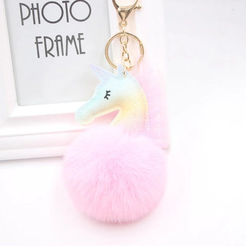 Süßes Einhorn Kunstpelz Bommel Schlüsselanhänger Regenbogen Glitzer Netz Pailletten Anhänger Für Handtasche Rucksack Damen Geschenk