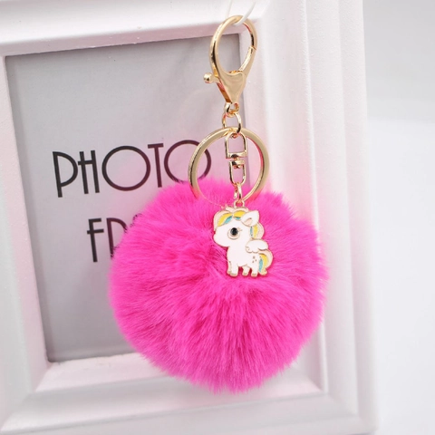 Süße Einhorn Pompon Schlüsselanhänger Für Damen Mädchen Legierung Emaille Cartoon Pferd Plüschball Tasche Anhänger Auto Schlüsselring Zubehör