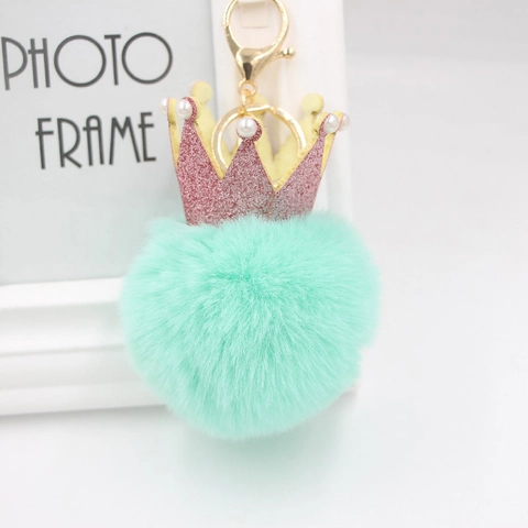 3D Krone Pelzball Metall Schlüsselanhänger Strass Künstliche Perlenimitat Flauschiger Taschenanhänger Auto Deko Für Damen Schmuck