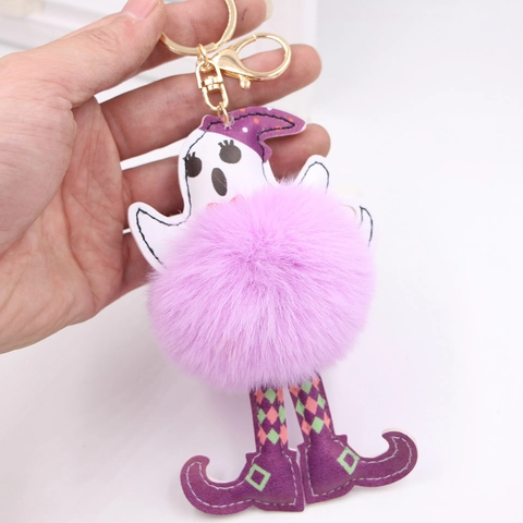 Kreatives Halloween Gespenst Bommel Schlüsselanhänger Lila Gepunktete Hexenbeine Plüsch Tasche Anhänger Party Geschenk