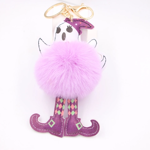 Kreatives Halloween Gespenst Bommel Schlüsselanhänger Lila Gepunktete Hexenbeine Plüsch Tasche Anhänger Party Geschenk
