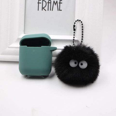 Portachiavi Peluche Mostro Nero Rotondo Cartoon Con Custodia in Silicone Ciondolo Zaino Palla di Pelo Grandi Occhi Carino Regalo