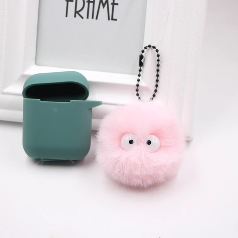 Portachiavi Peluche Mostro Nero Rotondo Cartoon Con Custodia in Silicone Ciondolo Zaino Palla di Pelo Grandi Occhi Carino Regalo