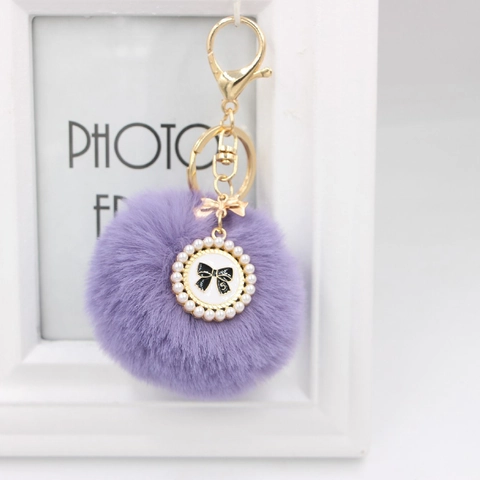 Mode Kunstpelz Ball Schlüsselanhänger Elegant Schleife Künstliche Perle Rund Anhänger Nummer 5 Tasche Charm Damen Dekoratives Zubehör