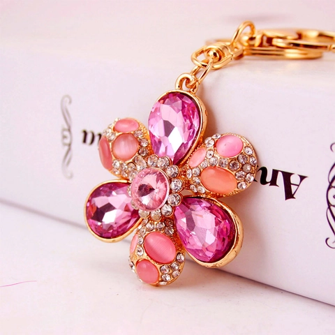 Simpatico Portachiavi a Forma di Fiore in Lega di Zinco Con Strass e Perla Artificiale Ciondolo Borsa Dorato per Donna