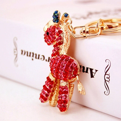 Süßer Legierung Strass Tier Zebra Giraffe Schlüsselanhänger Kristall Eingelegt Gold Metall Tasche Anhänger Auto Schlüsselring Damen Mode Schmuck