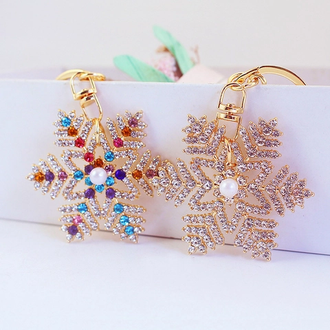 Portachiavi a Fiocco di Neve di Natale Ciondolo in Metallo Strass Perla Artificiale Accessorio per Borsa da Donna Portachiavi Regalo