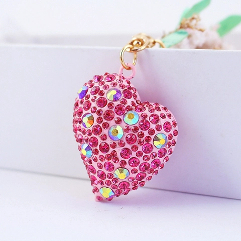 Porte-clés en Alliage de Zinc Strass Cœur pour Femmes Mignon Brillant Charme de Sac Cadeau Porte-clés pour Sac à Main Accessoires