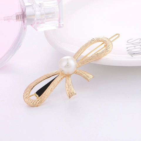 Elegante Pinza para el Pelo con Lazo de Aleación y Perla Artificial Hecha a Mano Clip Lateral para Mujer Niña Estilo Coreano