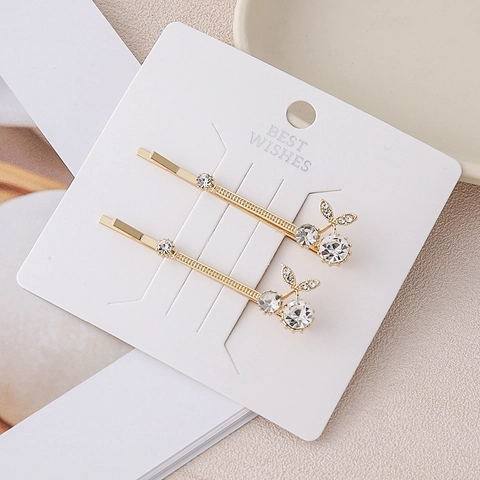 Fermagli per Capelli a Forma di Orecchie di Coniglio con Strass di Cristallo per Donna Stile Coreano Oro Argento Ciliegia Fiocco Accessori