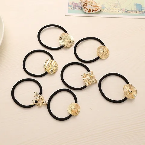 Minimalistisch Damen Hoch Elastisch Haargummi Mit Gold Legierung Anhänger Hirsch Löwe Strohhut Geometrisch Koreanisch Haarschmuck