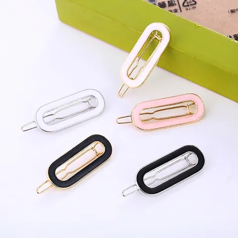 Fermaglio per Capelli Minimale Ovale in Lega di Smalto Clip per Frangetta in Metallo Elegante Clip Laterale Geometrica Accessori per Capelli per Donna Ragazza Gioielli