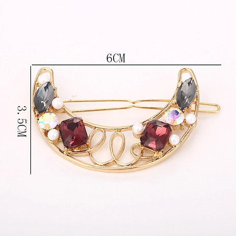 Vintage Gold Moon Shaped Alloy Hair Clips With Rhinestones And Artificial Pearls Elegant Crystal Hairpins For Women Daily Headwear