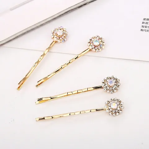 Pinces à Cheveux Fleurs en Alliage de Strass Style Coréen pour Femmes Épingles à Cheveux Rondes Tournesol Brillantes Accessoires de Cheveux Fête