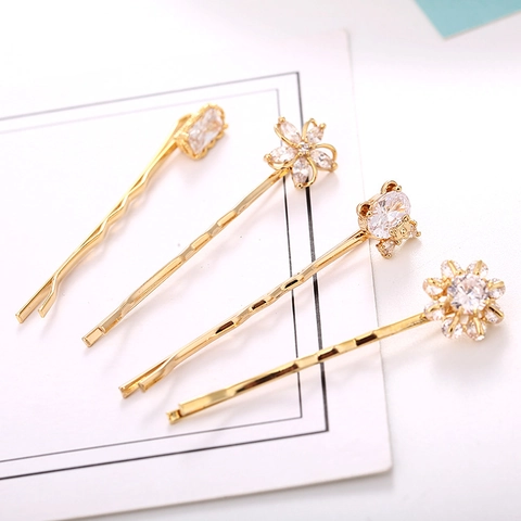 Élégant Lot de Barrettes à Cheveux en Alliage de Zirconia pour Femmes Forme de Fleur Ours Géométrique Plaqué Or Argent Accessoires