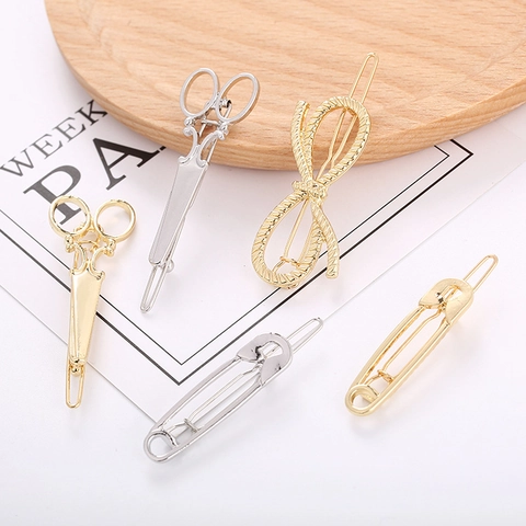 Creativo Fermaglio per Capelli in Lega a Forma di Forbice Spilla da Balia Papillon per Donna Oro Argento Fermaglio Laterale per Capelli alla Moda