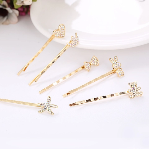 Pinzas Para El Pelo De Aleación Estilo Coreano Con Strass Corazón Corona Lazo Conejo Estrella De Mar Oso Para Mujer Joyería