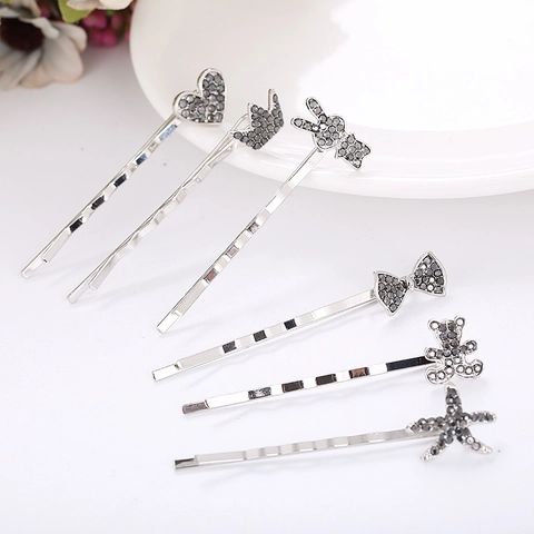 Pinzas Para El Pelo De Aleación Estilo Coreano Con Strass Corazón Corona Lazo Conejo Estrella De Mar Oso Para Mujer Joyería