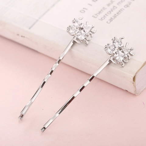 Set di Forcine in Strass a Forma di Fiore e Papillon in Stile Coreano Clip per Capelli in Lega con Perle Artificiali