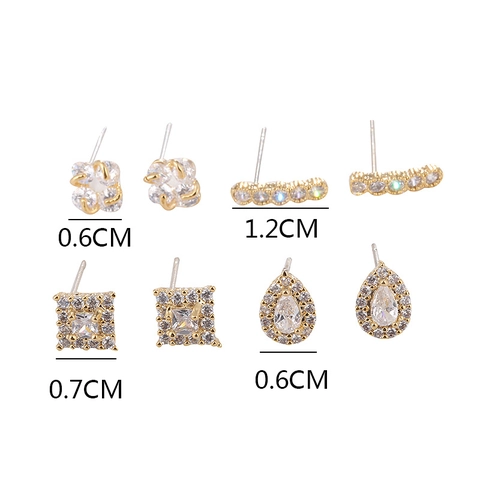 Geometric Zirconia Stud Earrings With 925 Sterling Silver Earring Post Copper Base Square Drop Flower For Women Jewelry
