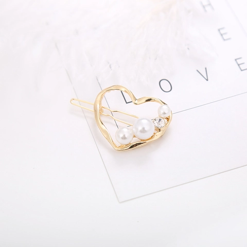 Pince À Cheveux Géométrique Élégante En Alliage Doré Pour Femme Avec Künstliche Perles D'Imitation Et Strass Style Coréen Minimaliste