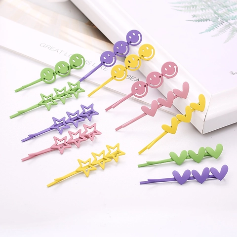 Pinzas para el Pelo de Metal Pintado Mate Corazón Pentagrama Cara Sonriente Horquillas Coreanas Simples Lindas Mujer Niña Accesorios
