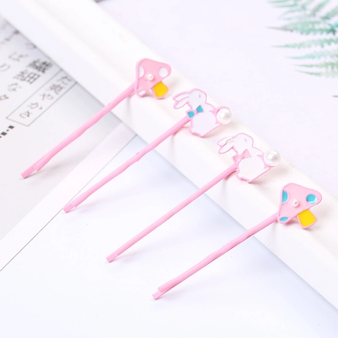 Carine Forcine per Capelli a Forma di Fungo e Coniglio in Smalto con Perla Artificial Sintetica Accessori per Capelli Rosa per Ragazze