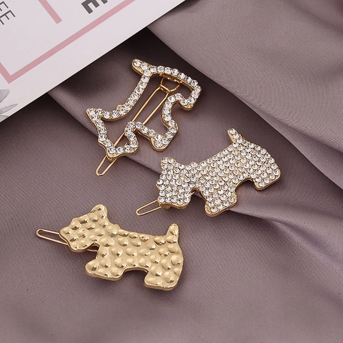 Scottie Hund Legierung Strass Haarklammer Minimalistisch Vergoldet Tierform Haarnadel Für Damen Luxus Haarschmuck