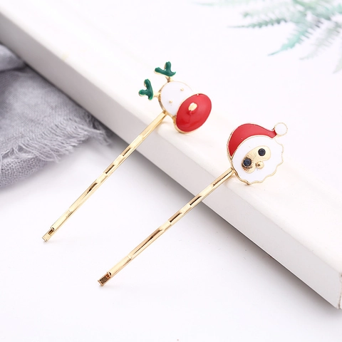 Christmas Santa Claus Reindeer Bobby Pins Alloy Enamel Festive Hair Clip For Women Kids Cute Cartoon Holiday Hair Accessories