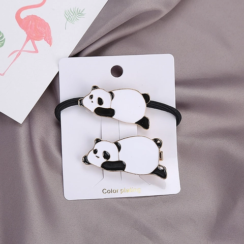 Accessorio per Capelli in Lega Smaltata Cartone Animato Panda Coniglio Orso Fermaglio per Capelli ed Elastico per Donna