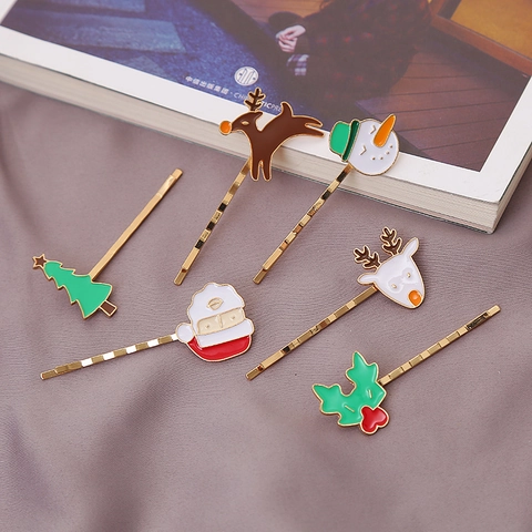 Barrettes à Cheveux en Alliage d'Émail de Noël Père Noël Renne Sapin de Noël Bonhomme de Neige Épingles à Cheveux Accessoires de Cheveux Fête Femme Enfants