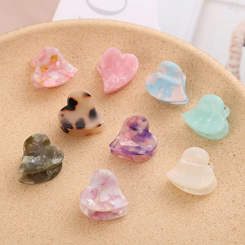 Heart Shaped Acetate Hair Claw Clips For Girls Leopard Print Marble Pattern Mini Hair Clips Sweet Candy Color Hair Accessory