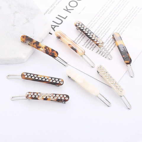 Elegante Fermaglio per Capelli in Acetato con Stampa Leopardata Donna Retro Tartarugato Strass Barrette Duckbill Clip Laterale Accessori Capelli