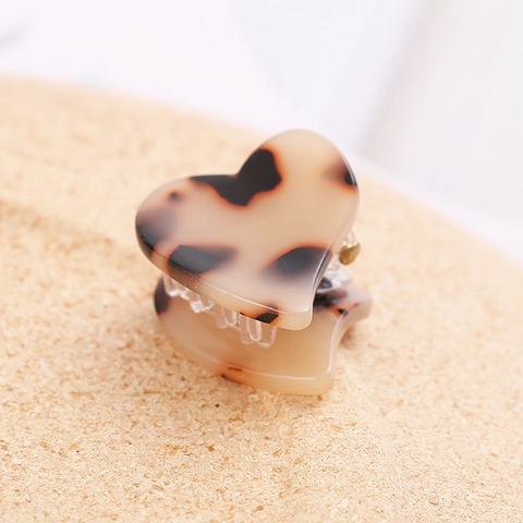 Heart Shaped Acetate Hair Claw Clips For Girls Leopard Print Marble Pattern Mini Hair Clips Sweet Candy Color Hair Accessory