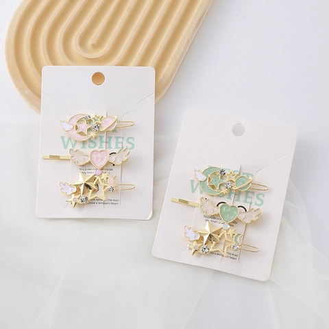 Barrettes de Cheveux de Rêve Thème Céleste en Alliage avec Strass Lune Étoile Planète Ailes Émaillées pour Femmes Filles