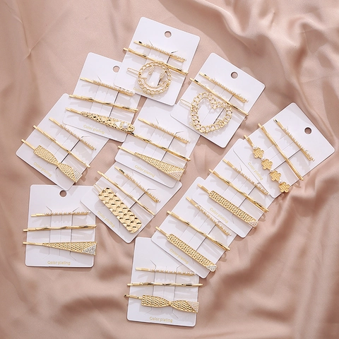 Korean Style Alloy Artificial Pearl Rhinestone Hair Clip Set Minimalist Geometric Heart Bobby Pins For Women Accessories